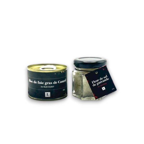 Duo Bloc de foie gras de Canard entier du Sud-Ouest et fleur de sel de Guérande