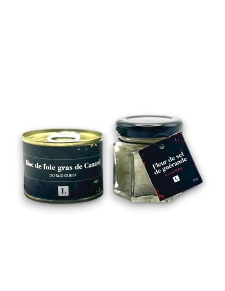 Duo Bloc de foie gras de Canard entier du Sud-Ouest et fleur de sel de Guérande