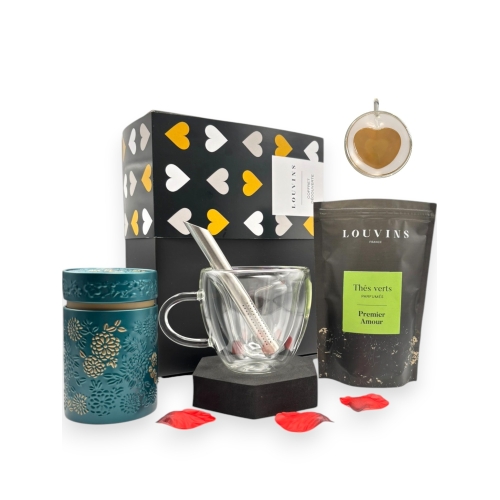 Coffret Or "Ma tasse coeur et Thé Vert - Premier Amour"