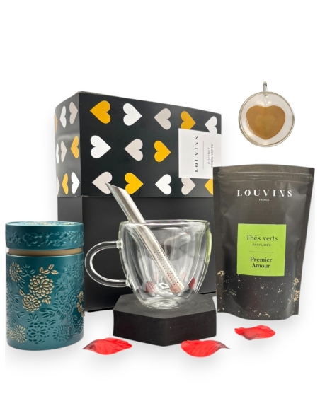 Coffret Or "Ma tasse coeur et Thé Vert - Premier Amour"