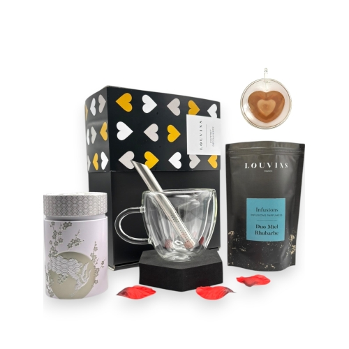 Coffret Or "Ma tasse coeur et Infusion - Duo Miel Rhubarbe"