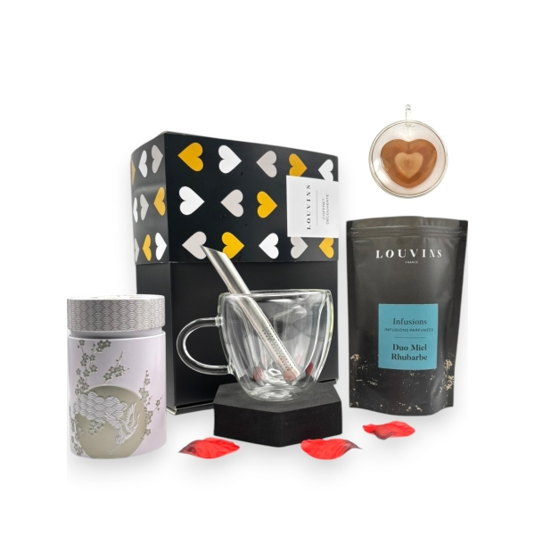 Coffret Or "Ma tasse coeur et Infusion - Duo Miel Rhubarbe"