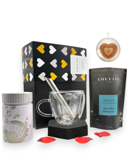 Coffret Or "Ma tasse coeur et Infusion - Duo Miel Rhubarbe"