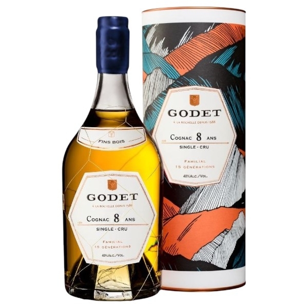 Cognac Godet 8 ans, Single Cru, Fins Bois, Cognac AOC, 40%