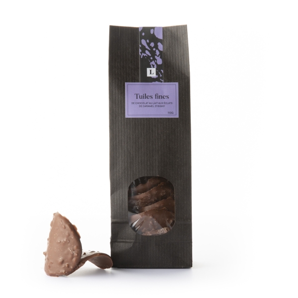Tuiles fines de Chocolat au lait aux éclats de caramel d’Isigny