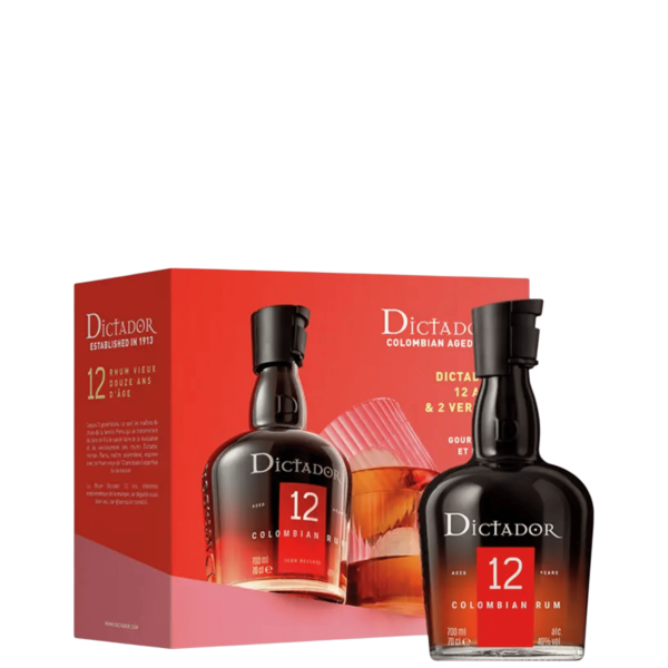 Dictador, 12 ans, Coffret 2 verres, Rhum 40%