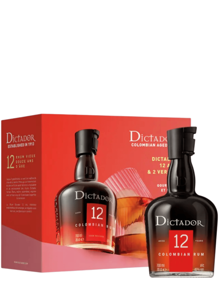 Dictador, 12 ans, Coffret 2 verres, Rhum 40%