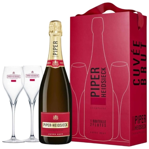 Piper-Heidsieck, Coffret Cuvée Brut, 1 bouteille 2 flûtes,  Champagne AOP