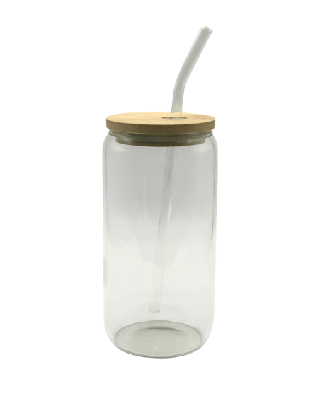 Verre transparent cylindrique de 500 ml avec paille et couvercle