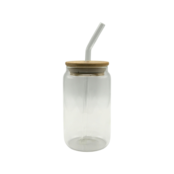Verre transparent cylindrique de 400 ml avec paille et couvercle