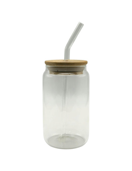 Verre transparent cylindrique de 400 ml avec paille et couvercle
