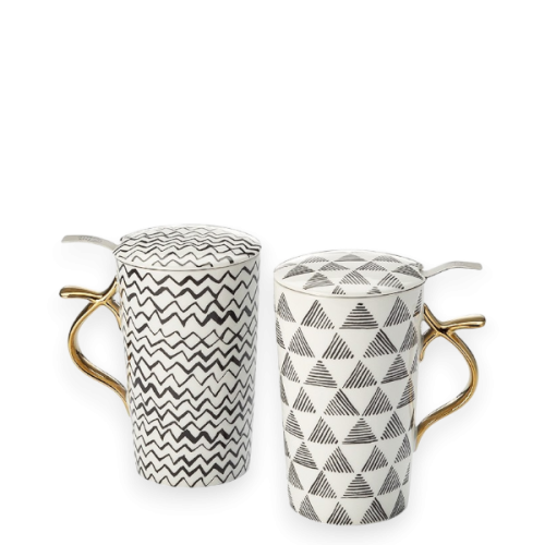 Tisanière Liva - Motif Vague ou rectangle - Porcelaine - filtre en acier inox (40 cl) - Louvins