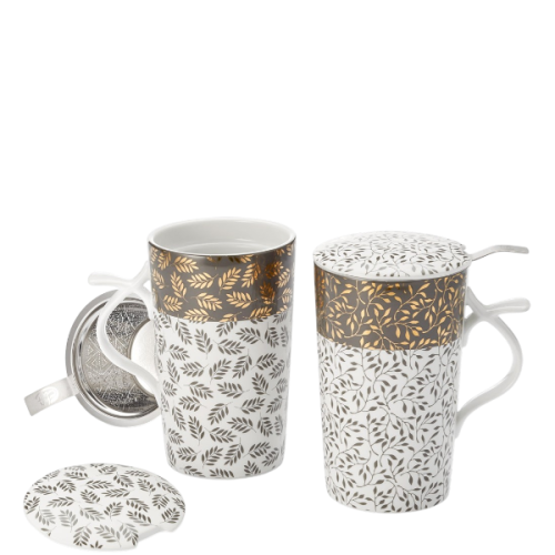 Tisanière Caria - Motif Feuille ou Paume - Porcelaine - filtre en acier inox (40 cl) - Louvins