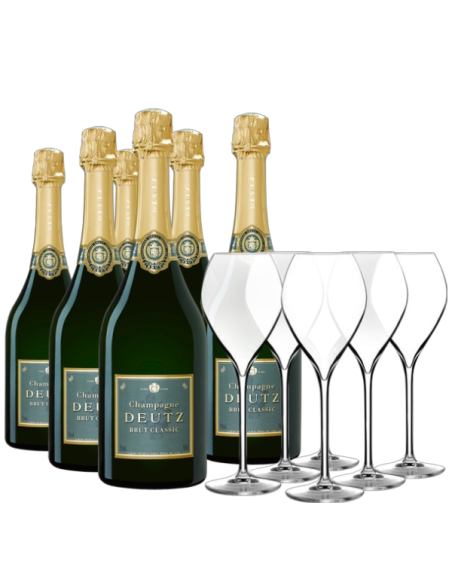 Deutz Champagne - 6 classic champagnes + 6 flutes - Champagne AOC
