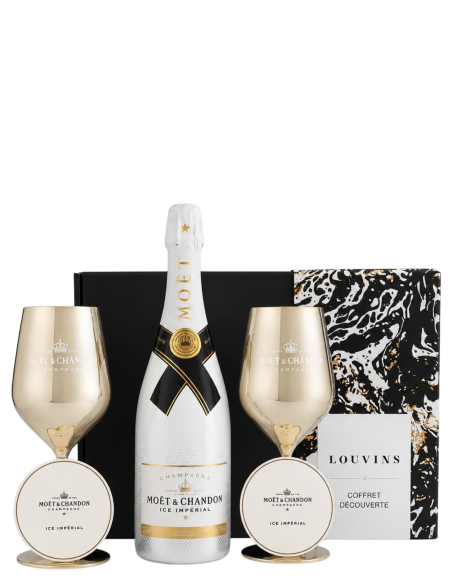 Moët & Chandon - Ice Impérial - Coffret 1 bouteille - 2 verres - 2 dessous de verre - Demi-sec - Champagne AOC