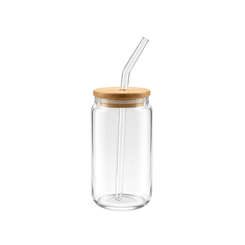 400 ml cylindrical clear glass with straw and lid