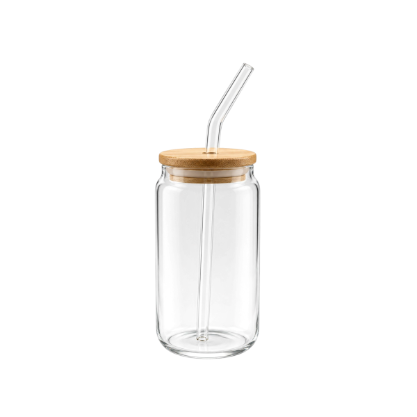 400 ml cylindrical clear glass with straw and lid