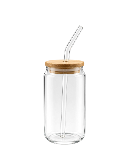 400 ml cylindrical clear glass with straw and lid