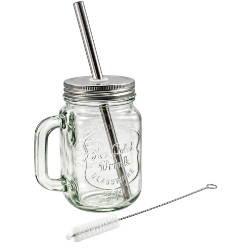 Mug en verre avec paille réutilisable, Louvins