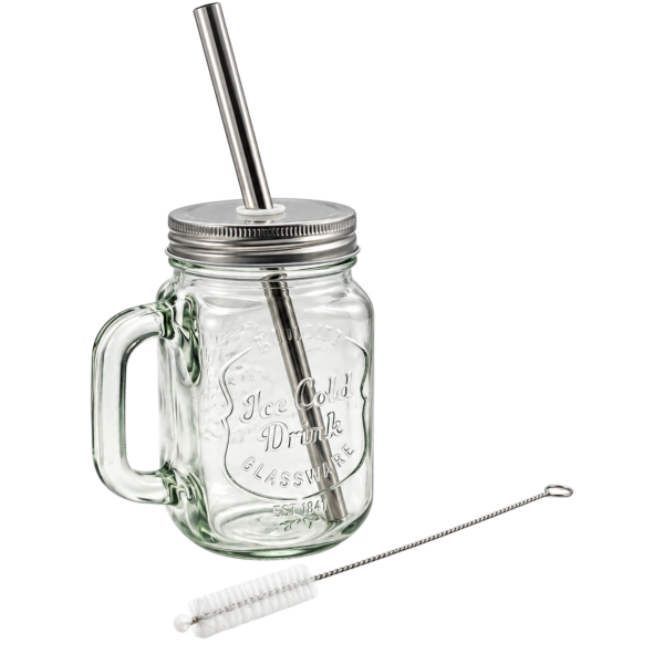Mug en verre avec paille réutilisable, Louvins