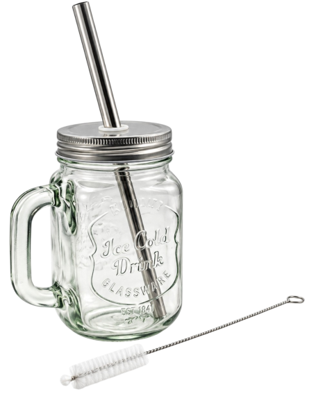 Mug en verre avec paille réutilisable, Louvins