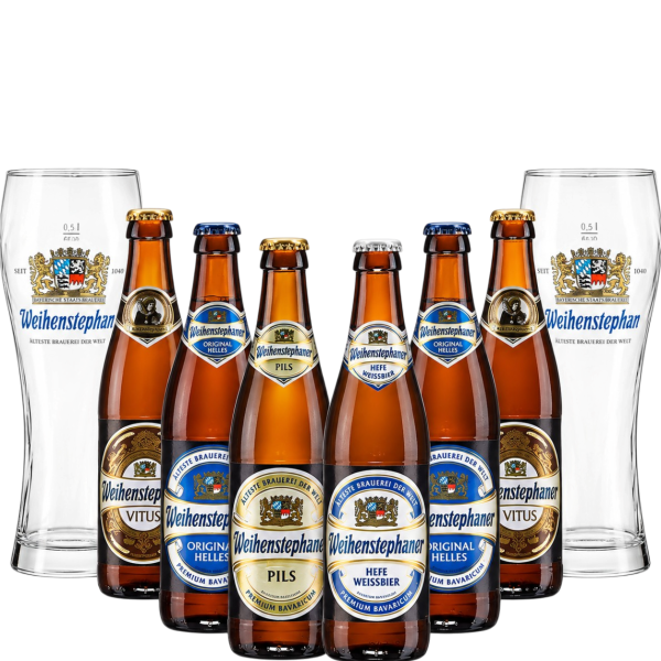 Weihenstephan - Coffret de 6 Weihenstephaner + 2 verres - Bières
