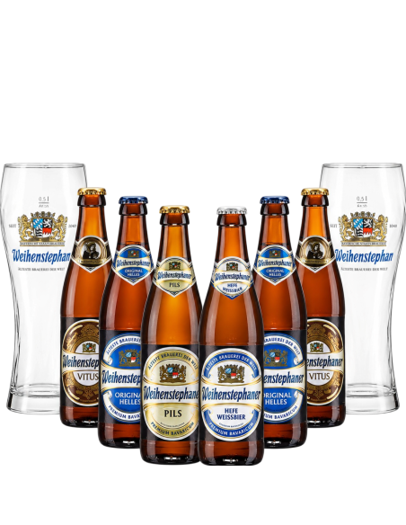 Weihenstephan - Coffret de 6 Weihenstephaner + 2 verres - Bières