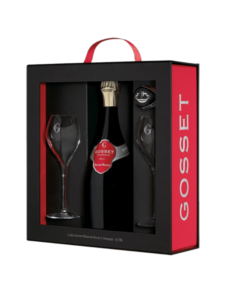 Gosset - Coffret Grande Réserve - 2 flûtes et 1 bouchon - Brut - Champagne AOC
