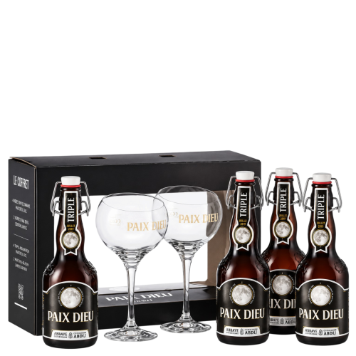 Brasserie Caulier - Gift Set: 4 x 33cl Paix Dieu Triple + 2 glasses - blonde beer 10%