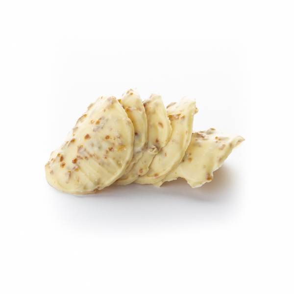 Tuiles fines de Chocolat blanc aux éclats de caramel d’Isigny