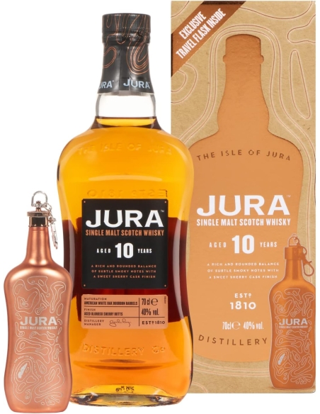 Jura, 10 years old, Whisky 40%, flask gift set | Louvins